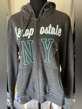 Aeropostale NY 1987 Unisex Full Zip-Up Hoodie Gray Sweatshirt Sz XL